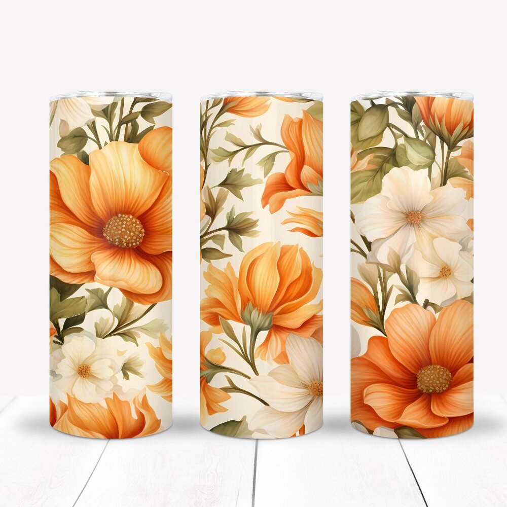 Farmhouse 20oz Tumbler, Fall Flowers Travel Mug, Gift For Her